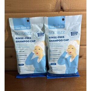 2 Scrubzz Rinse-Free Shampoo Caps Latex Free Elder Care Camping Post-Surgery New